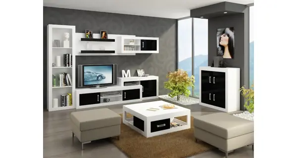 Konferenční stolek GOUDINI, bílá/černý lesk