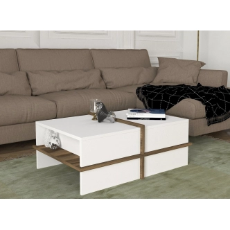 Konferenční stolek JEFERY, bílá/vlašský ořech