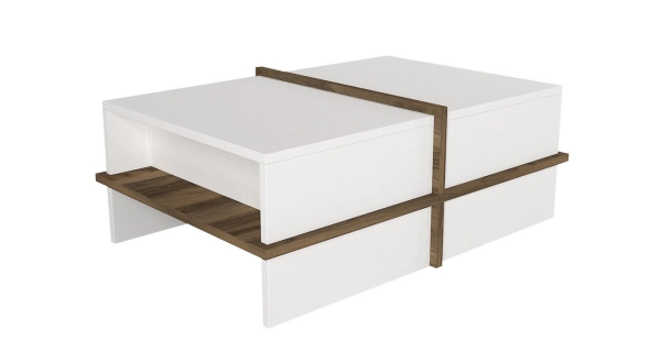 Konferenční stolek JEFERY, bílá/vlašský ořech