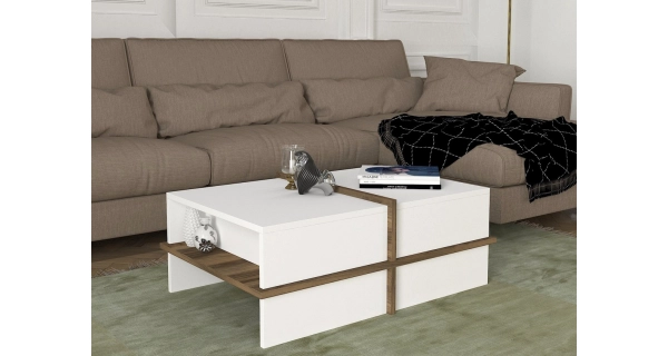 Konferenční stolek JEFERY, bílá/vlašský ořech