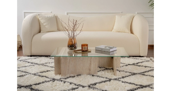 Konferenční stolek JERTRE, travertin/sklo