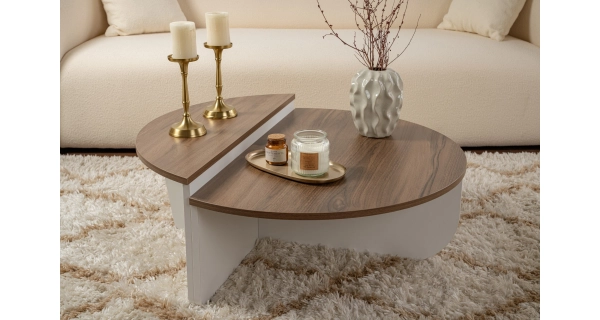 Konferenční stolek KRALTON, vlašský ořech/bílá