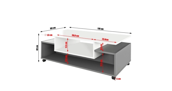 Konferenční stolek LENYSEK na kolečkách, bílá/grafit