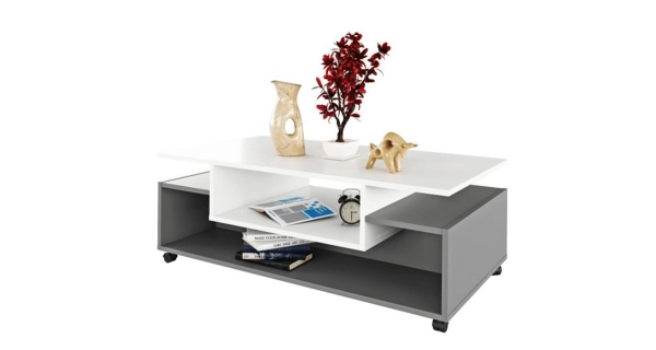 Konferenční stolek LENYSEK na kolečkách, bílá/grafit