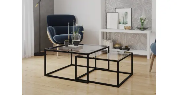 Konferenční stolek MELPO 2 v 1, sklo/černá