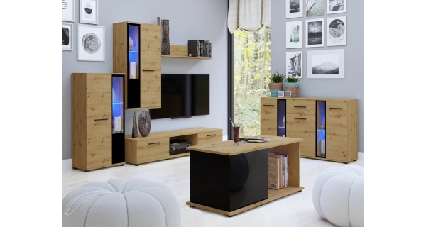 Konferenční stolek MIWA, dub artisan/černá