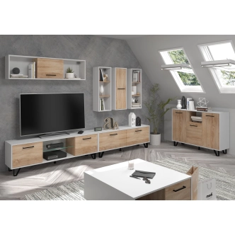 Konferenční stolek PRUDHOE 2D, bílá/dub sonoma, 5 let záruka