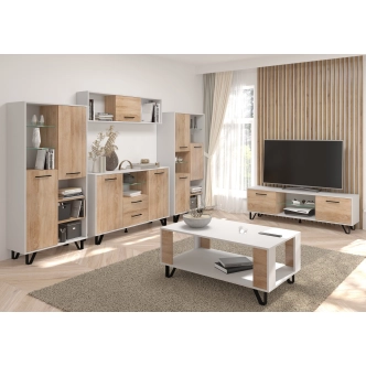 Konferenční stolek PRUDHOE, bílá/dub sonoma, 5 let záruka