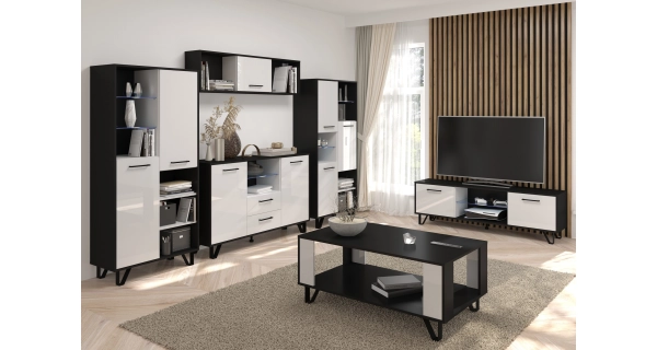 Konferenční stolek PRUDHOE, černá/bílý lesk, 5 let záruka