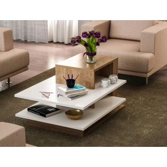 Konferenční stolek SEGUIN, bílá/ořech vlašský
