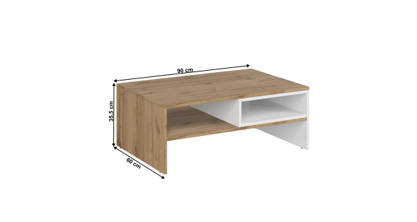 Konferenční stolek VENUSTA 90, bílá/dub wotan