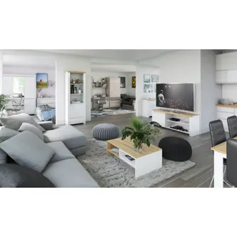 Konferenční stolek VENUSTA 90, bílá/dub wotan