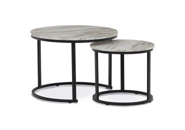 Konferenční stolek VOLLO - set 2 ks, bílý mramor, černý kov