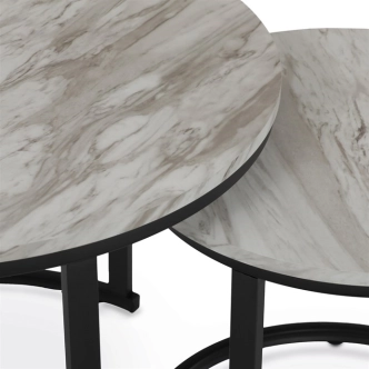 Konferenční stolek VOLLO - set 2 ks, bílý mramor, černý kov