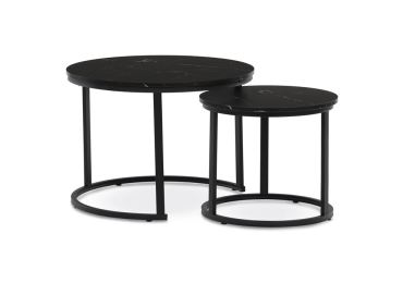 Konferenční stolek VOLLO - set 2 ks, černý mramor, černý kov
