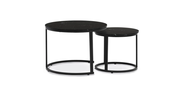 Konferenční stolek VOLLO - set 2 ks, černý mramor, černý kov