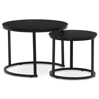 Konferenční stolek VOLLO - set 2 ks, černý mramor, černý kov