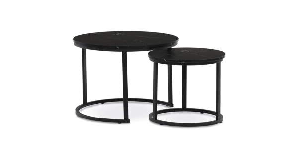 Konferenční stolek VOLLO - set 2 ks, černý mramor, černý kov