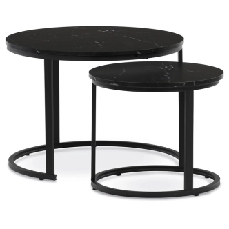 Konferenční stolek VOLLO - set 2 ks, černý mramor, černý kov