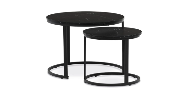 Konferenční stolek VOLLO - set 2 ks, černý mramor, černý kov