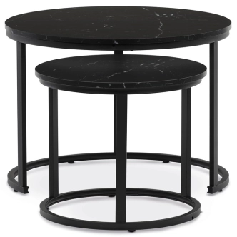 Konferenční stolek VOLLO - set 2 ks, černý mramor, černý kov