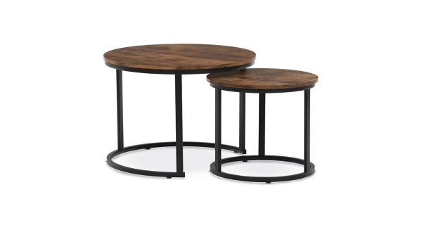 Konferenční stolek VOLLO - set 2 ks, dekor staré dřevo, černý kov