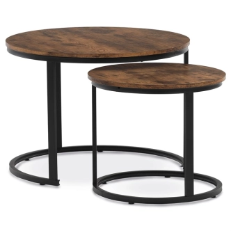 Konferenční stolek VOLLO - set 2 ks, dekor staré dřevo, černý kov