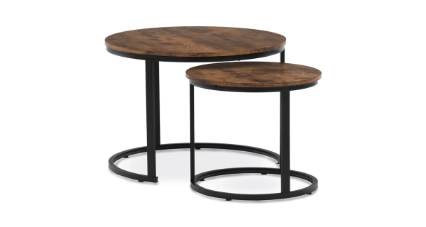 Konferenční stolek VOLLO - set 2 ks, dekor staré dřevo, černý kov