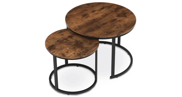 Konferenční stolek VOLLO - set 2 ks, dekor staré dřevo, černý kov