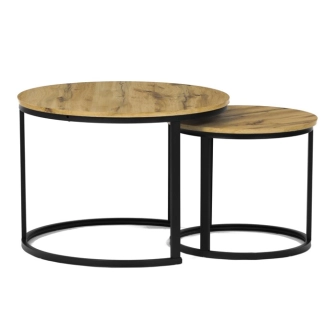Konferenční stolek VOLLO - set 2 ks, divoký dub, černý kov