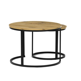 Konferenční stolek VOLLO - set 2 ks, divoký dub, černý kov