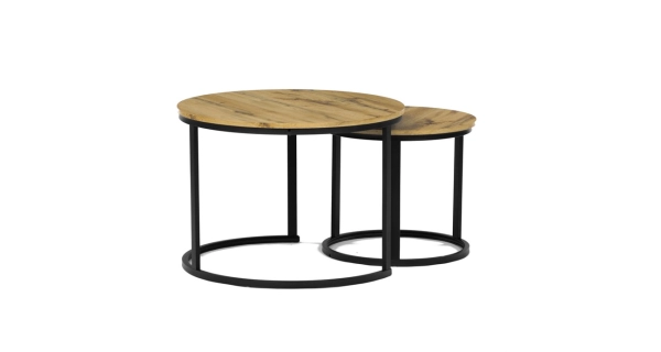 Konferenční stolek VOLLO - set 2 ks, divoký dub, černý kov