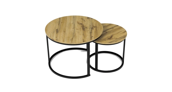 Konferenční stolek VOLLO - set 2 ks, divoký dub, černý kov