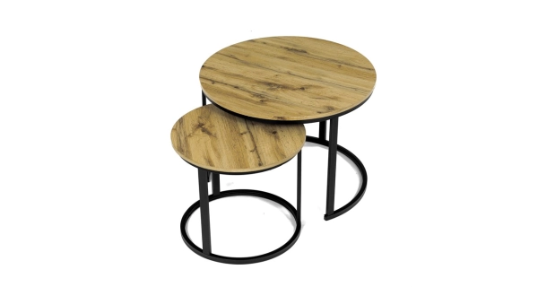 Konferenční stolek VOLLO - set 2 ks, divoký dub, černý kov