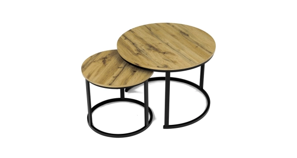 Konferenční stolek VOLLO - set 2 ks, divoký dub, černý kov