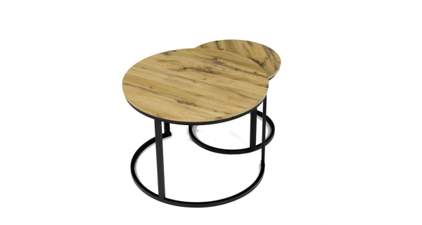 Konferenční stolek VOLLO - set 2 ks, divoký dub, černý kov