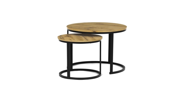 Konferenční stolek VOLLO - set 2 ks, divoký dub, černý kov