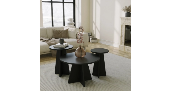 Konferenční stolek YORVER typ 3, černá - sada 3 ks