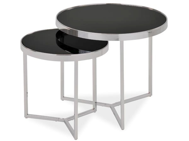 Levně Konferenční stolky SILVANO 2 (2ks), kov/černé sklo