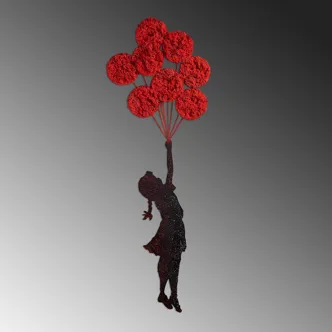 Kovová dekorace na zeď NN01675 - dívka s balónky