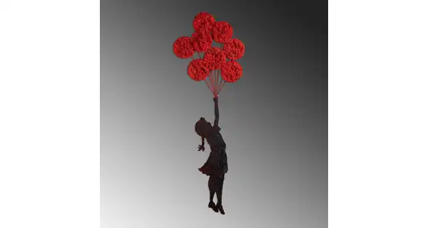 Kovová dekorace na zeď NN01675 - dívka s balónky