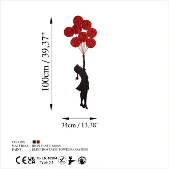 Kovová dekorace na zeď NN01675 - dívka s balónky