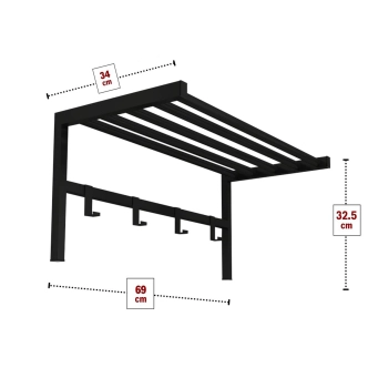 Kovový nástěnný věšák GARAR s policí, černý