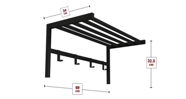 Kovový nástěnný věšák GARAR s policí, černý