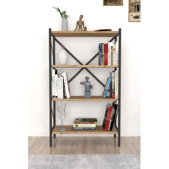 Kovový regál HALROS, černá/borovice