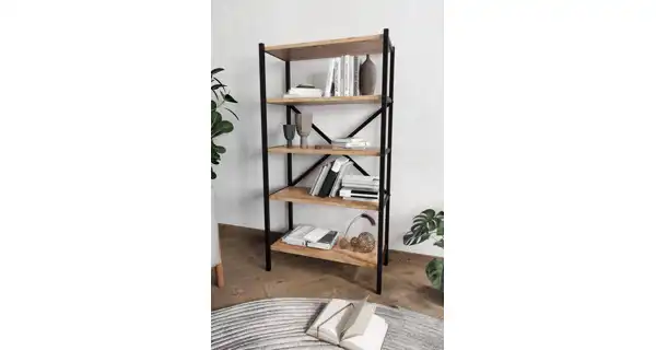 Kovový regál IVELGAR, černá/borovice