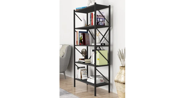 Kovový regál MEBRU 158 cm, černá/antracit