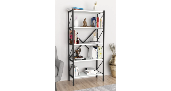 Kovový regál MEBRU 158 cm, černá/bílá