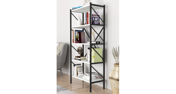 Kovový regál MEBRU 158 cm, černá/bílá