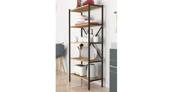 Kovový regál MEBRU 158 cm, černá/borovice